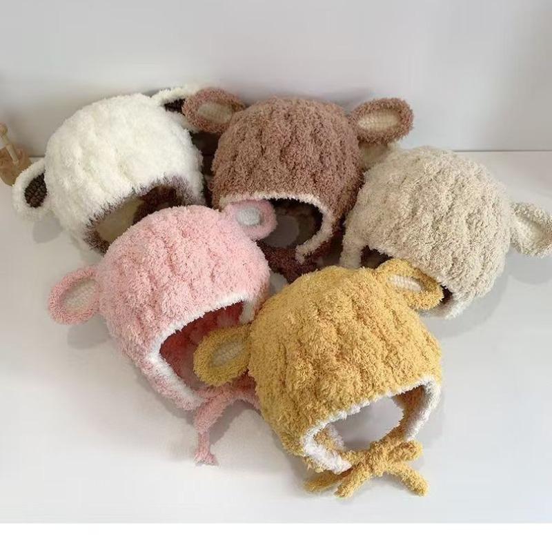 Chapeau d'agneau en peluche pour bébé automne et hiver chapeau d'oreille mignon jeunes enfants hiver garçons et filles chapeau de laine pour bébé