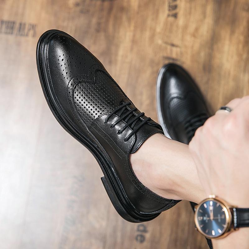22 Summer New Cutout Leather Shoes Plus Size Business Brogue Platform Sole Breathable Casual 45