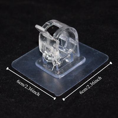 15pcs Plastic Transparent Curtain Rod Hook, Punch Free Rod Clip Fixer, Stick-on Bracket Clip, Telescopic Rod Support Hook