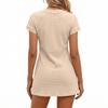 Women's Casual Solid Color Short Sleeve Dress with Embroidered V-Neckline Lightweight Summer Beachwear Tunic Dress
