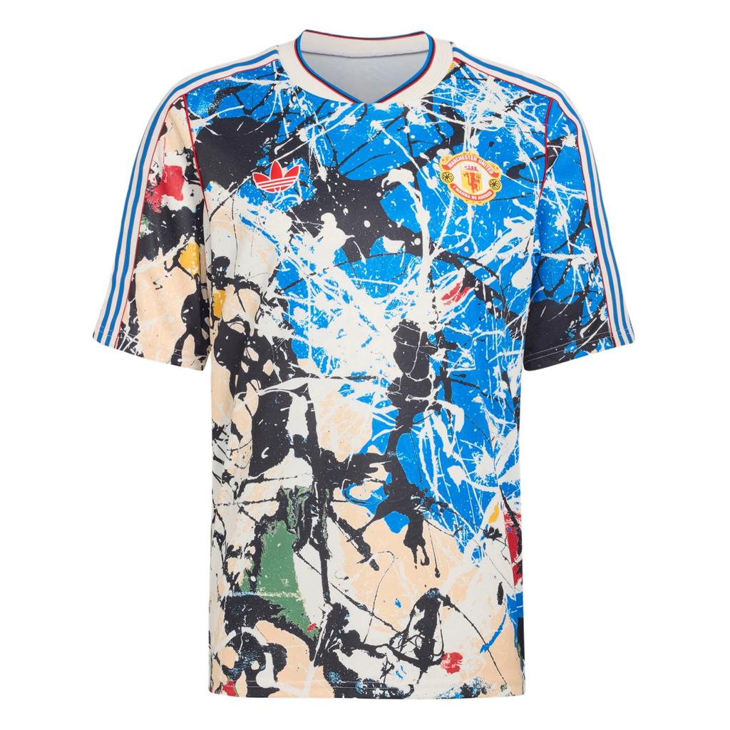 Adidas Originals Manchester United Stone Roses Slim Fit V-Neck Striped Short Sleeve Football Shirt Men tops JZ7098