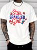 Unisexs Summer Short Sleeve T Shirt Star Spangled Girl USA Flag Print Crew Neck Black Tee Patriotic Daily Holiday Fashion Top