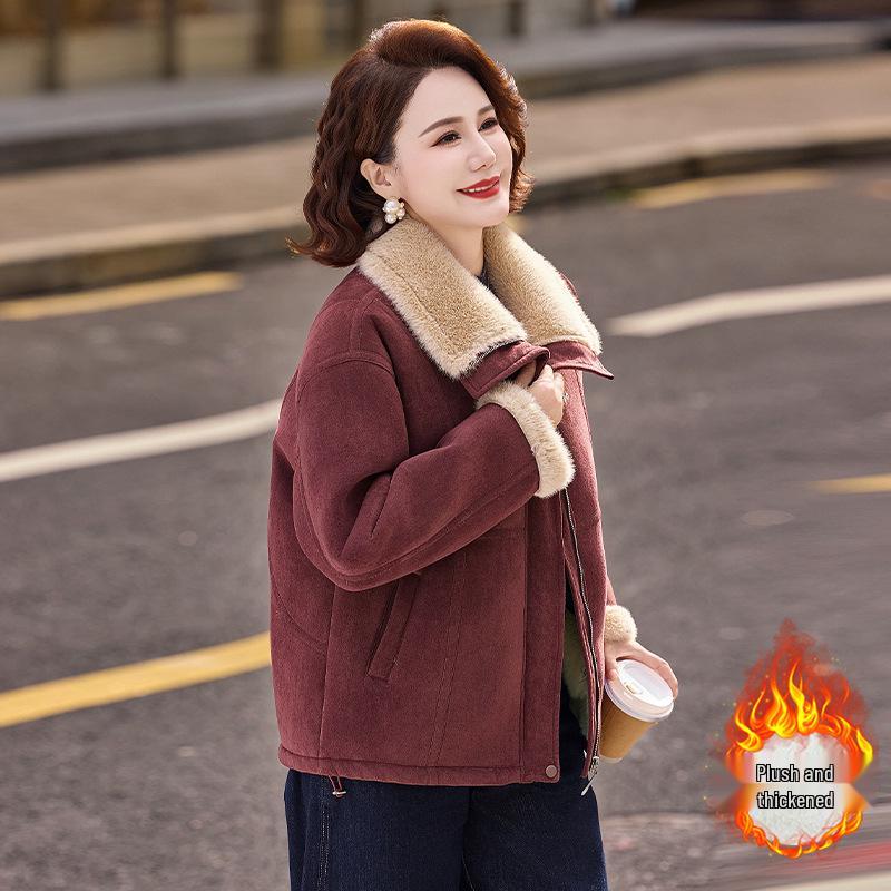 Women's Casual Plus Velvet Jacket for Ages 40-60: Thickened Lapel Style