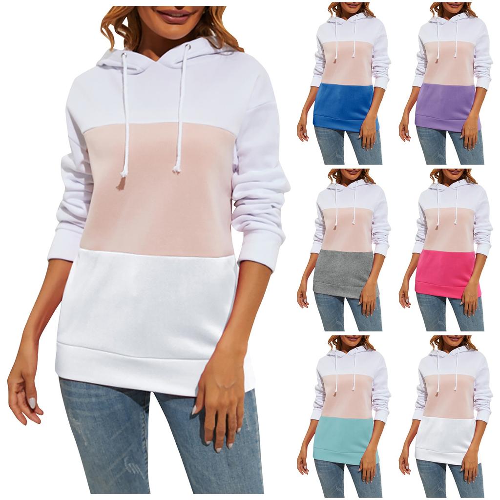 Lässiger Damen-Pullover mit Rundhalsausschnitt und Kontrastfarbe und langen Ärmeln