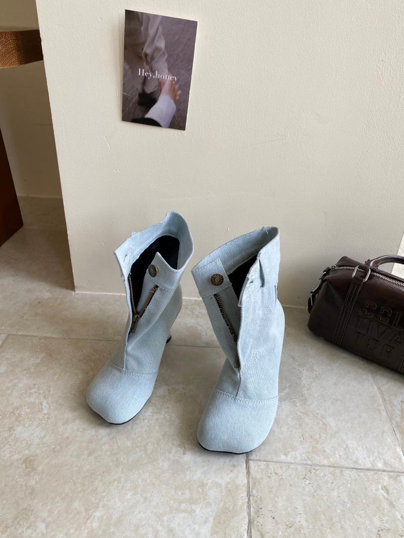 

2025 autumn and winter new European and American fashion versatile short boots stiletto high heel European and American style mango head wide tube s 39 синий