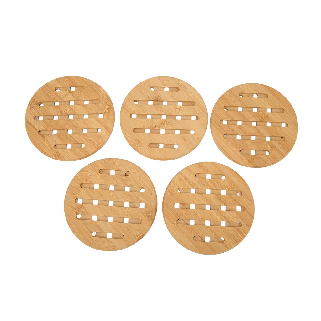 5 Pcs Bamboo Hot Pad Table Mat Bamboo Trivet Pot Mat Heat Resistance for Hot Dishes Pot Bowl Teapot Round 18CM