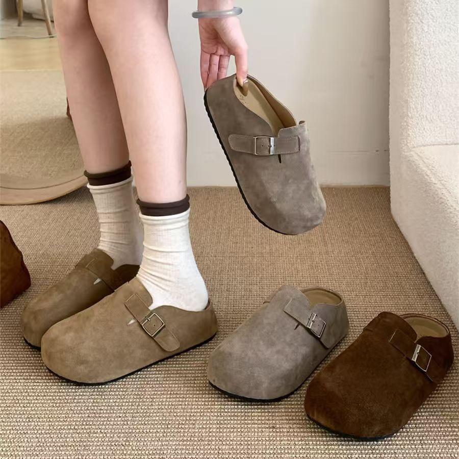 Thick-soled inner height-increasing shoes for women to wear outside autumn and winter new lazy one-pedal soft-soled non-slip bag head slippers