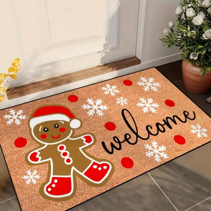 Christmas Themed Door Mat Gingerbread/Santa/gnome Print Floor Mats,Non-Slip Welcome Rugs for Home Entryway & Holiday Decor