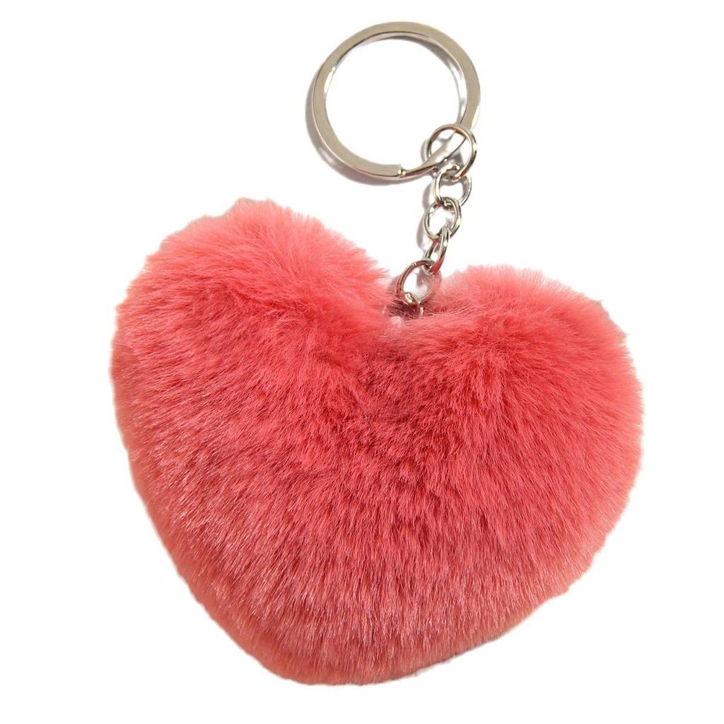 Duolingo Faux Rex Rabbit Fur Heart Keychain: Cute Pendant for Bags & Cars