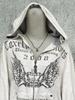 2000s Retro Vintage Sweatshirt Women Clothes White Print Tunic Hooded Y2k Coat Streetwear Fashion Casual Hoodies Tops Ropa Mujer