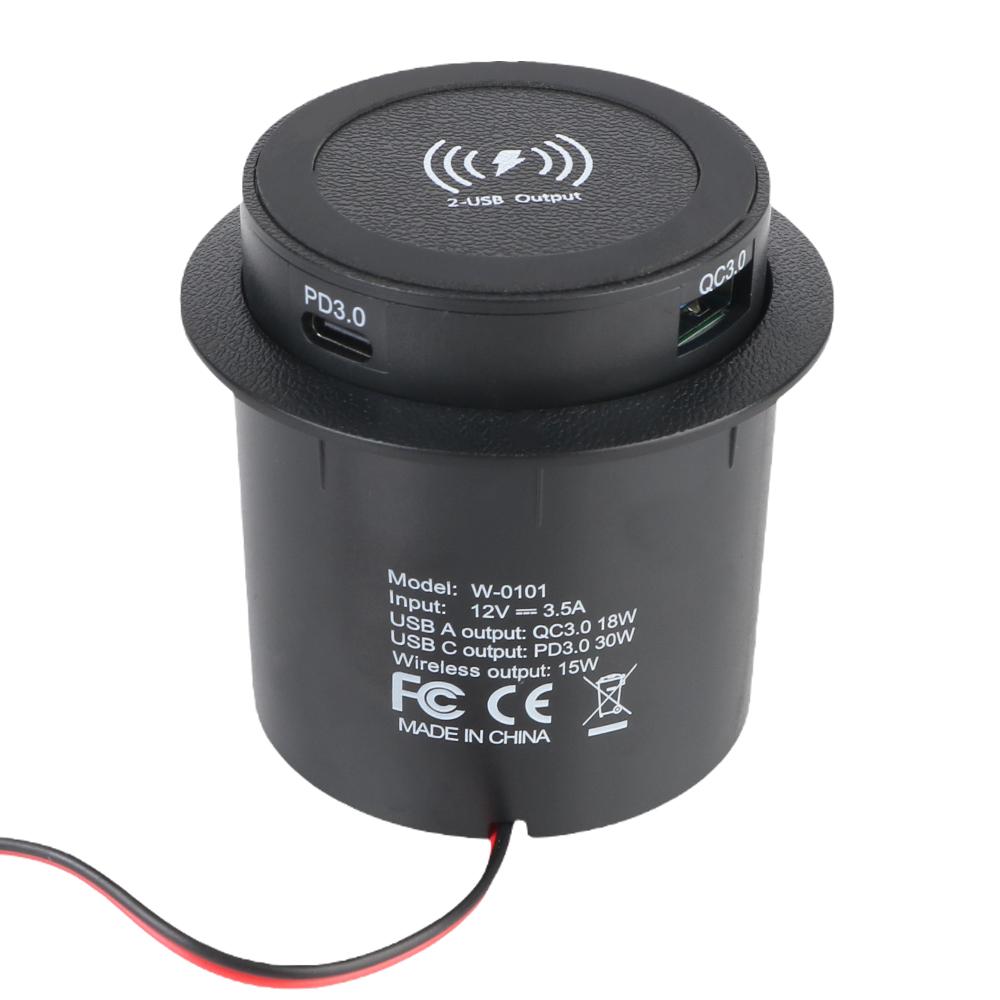 

Настольные встраиваемые беспроводные зарядные устройства с USB-зарядными устройствами Type-C 3.0, двойным портом, розеткой, автомобильным адаптером питания 12 В для дома на колесах, грузовика, автомобиля, разветвителем 12V чёрный