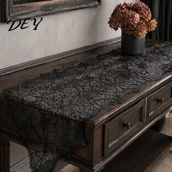 Spooky Home Decoration Spider Web Table Runner, Black Lace Gothic Halloween Runner Cobweb for Dining Event Props