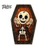 Spooky Fireplace Accents Vintage Halloween Wooden Table Decoration, Rustic Black Cat Ghost Skeleton Pumpkin Decorations Desktop Block Sign for