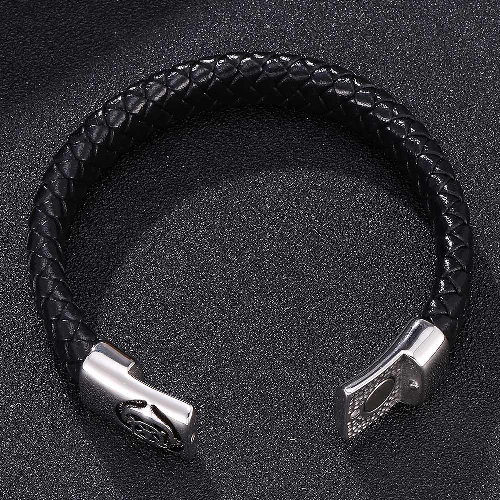 Men's Retro Anchor Leather Bracelet with Magnetic Clasp - Stainless Steel Wristband Accessory