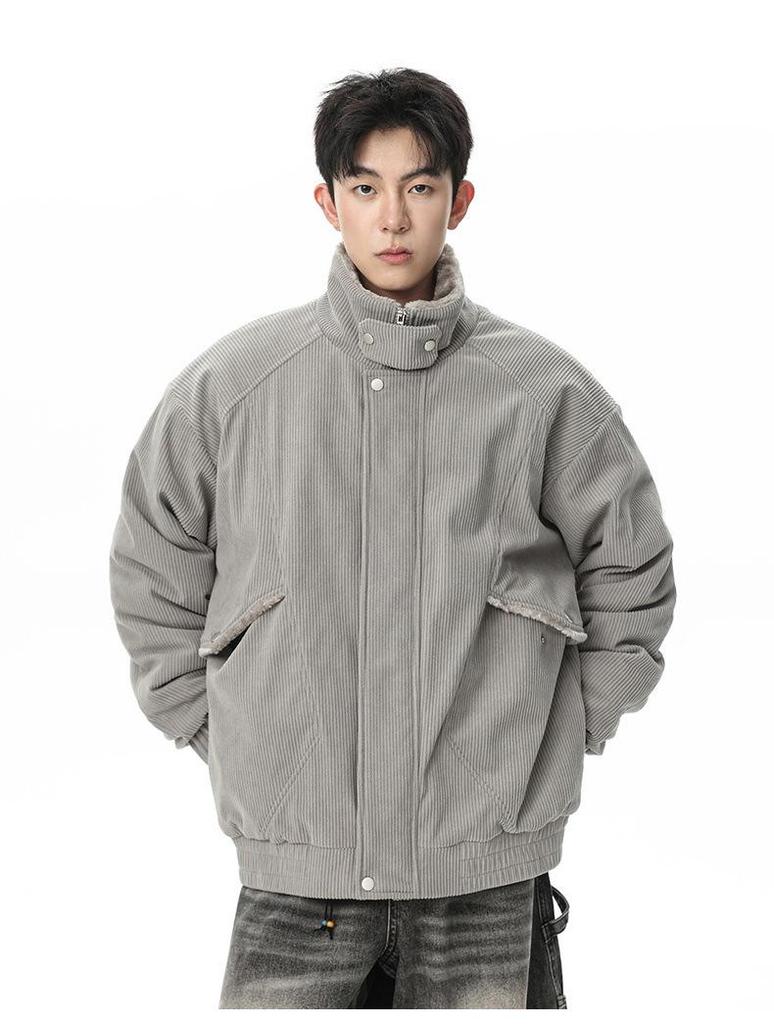 2025 Men's Japanese Retro Fur Collar Cotton Padded Jacket - Warm, Casual, Loose Fit Fashion Top for Autumn/Winter