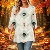 Women's Halloween Print Casual Loose Fit Three-Quarter Sleeve Round Neck Top