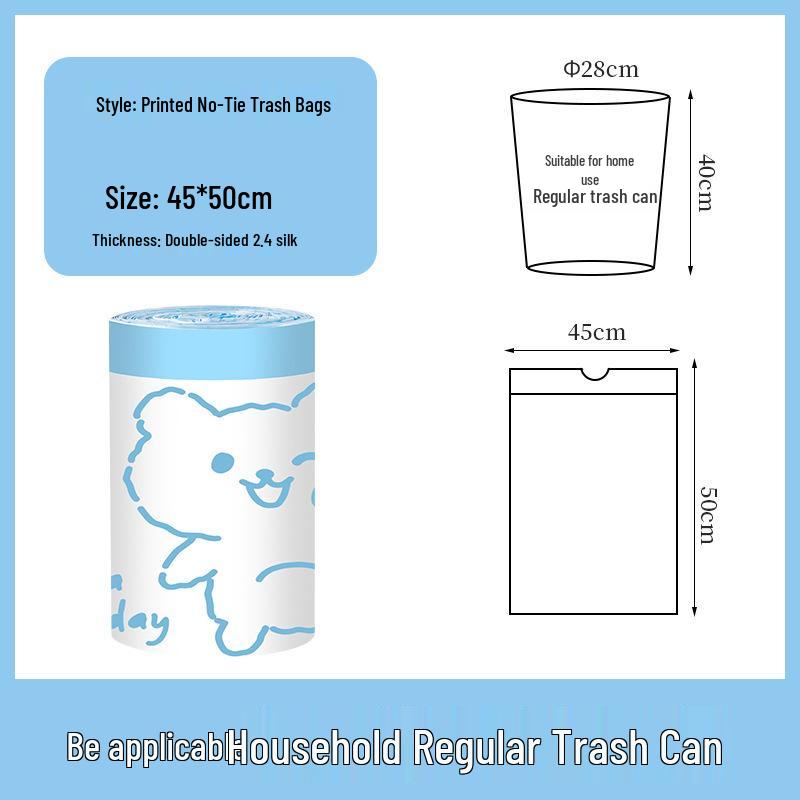 Durable Cartoon Print Drawstring Mugwort Scented Large Garbage Bags