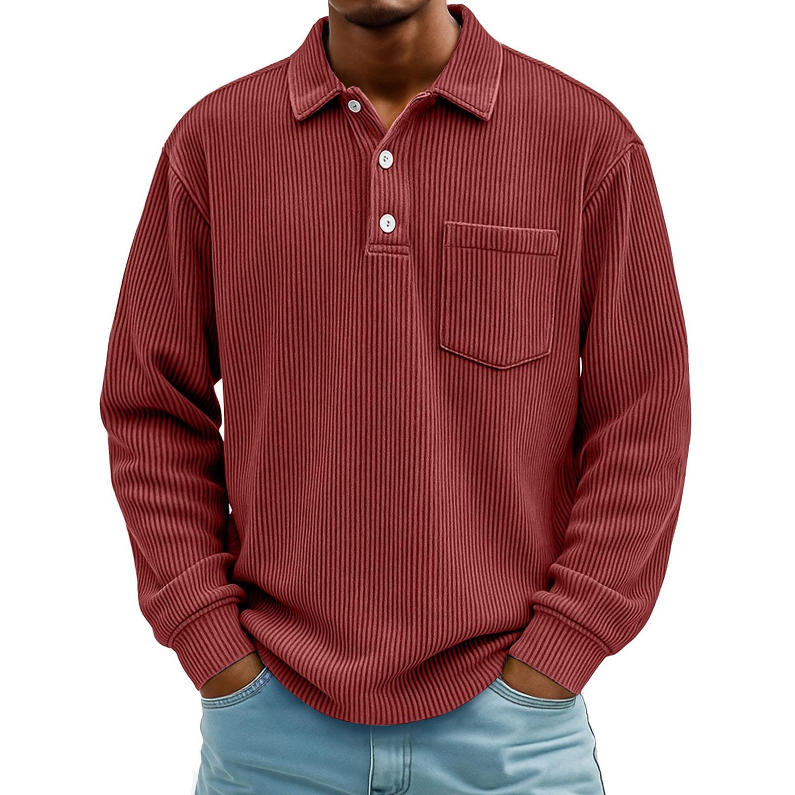 

Men s Corduroy Fashion American Style Leisure Button Flip Collar Pullover Hoodie XL винный