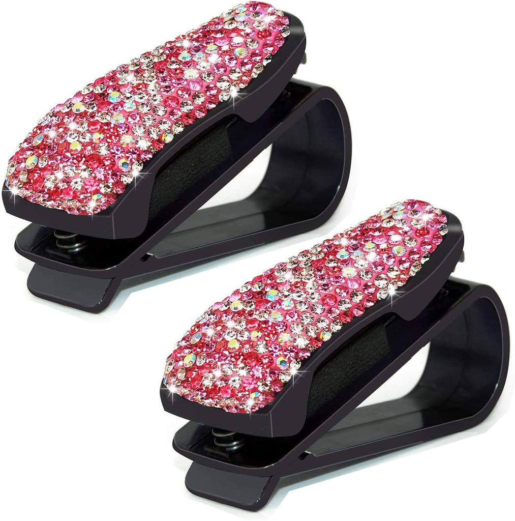 2PCS Bling Bling Rhinestone Diamond Sun Visor Glasses Fastener Clip Sunglasses Eyeglasses Holder Portable Clip Auto Car Ornament