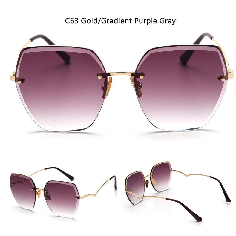 Vintage Rimless Cut Edge Sunglasses Designer Luxury Black Shades Metal Frame Big Gradient Square UV400