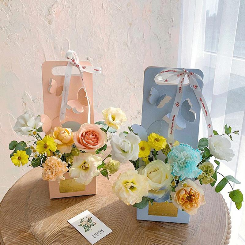 Boîte fourre-tout pour bouquet, panier à poignée creuse en forme de papillon, boîtes d'emballage pour cadeaux de fête