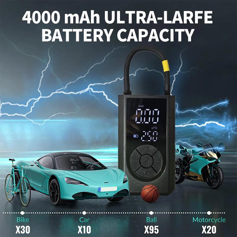 Kablosuz Araba Hava Pompası Taşınabilir Hava Kompresörü Araba Motosiklet Bisiklet için LCD Dijital Ekranlı Elektrikli Lastik Şişirici