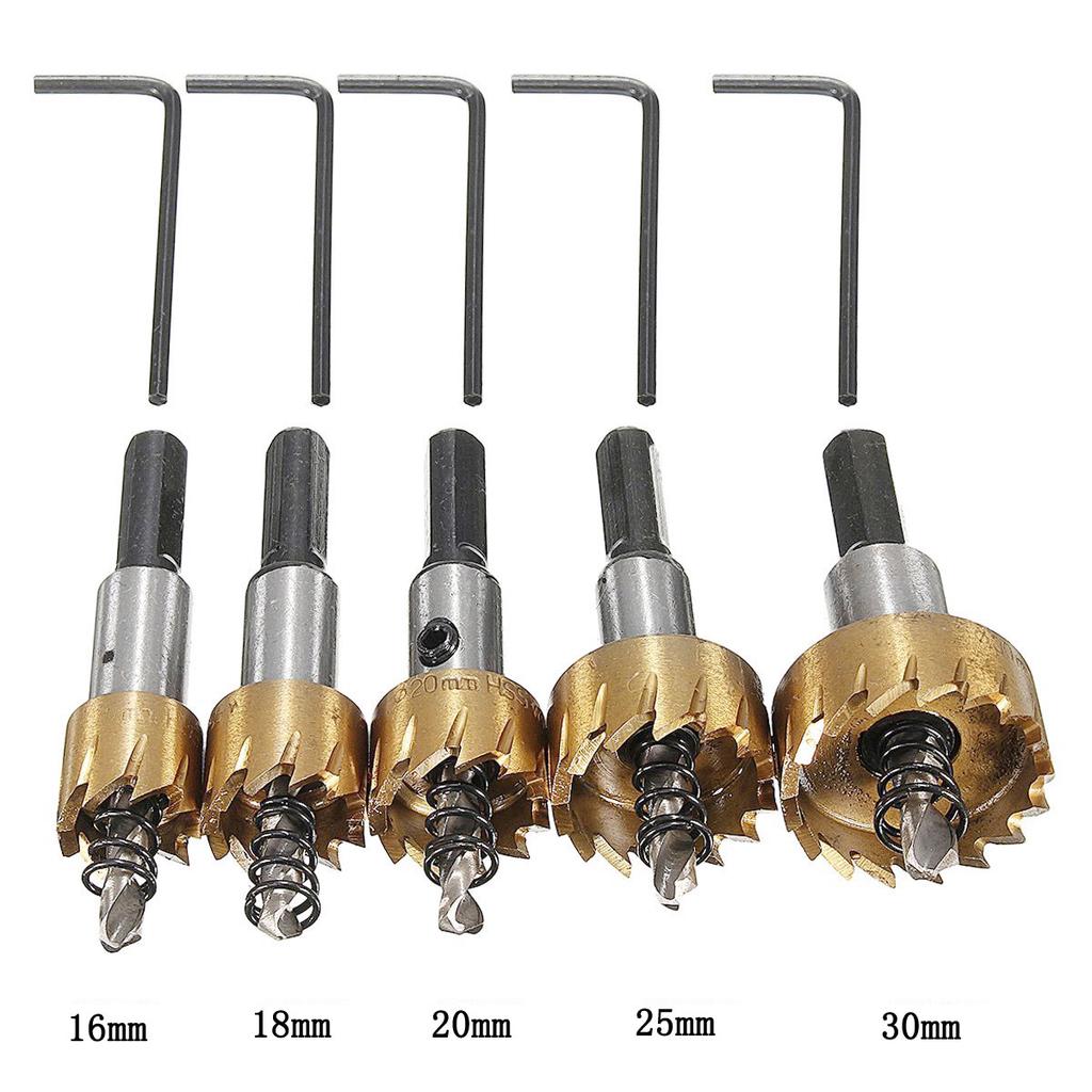 5pcs 16/18.5/20/25/30mm HSS 6542 Titanium Coated Hole Saw Tooth HSS Hole Saw Cutter Drill Bit Set