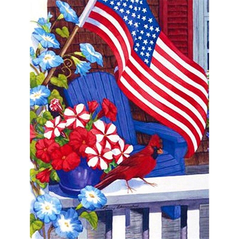 New 5D DIY Diamond Painting Flag Diamond Embroidery Flowers Scenery Cross Stitch Full Round Drill Home Decor Manual Gift