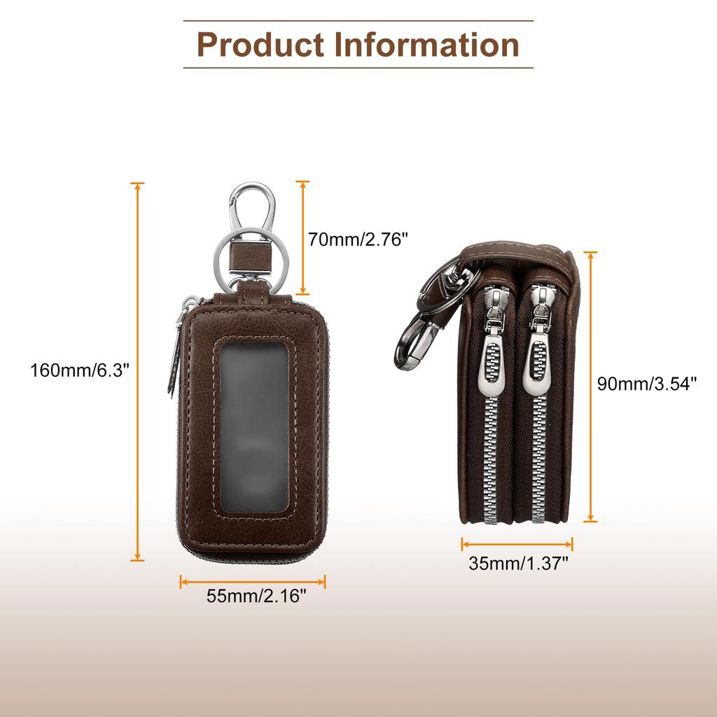 Estojo Duplo para Chaveiro de Carro PU RFID Inteligente com Gancho de Metal Zíper para Chave para Limousine Marrom Conkey [uxcell] Estojo de 2 Pacotes, Couro, Compatível, Argola, Bolsa, Chaveiro,
