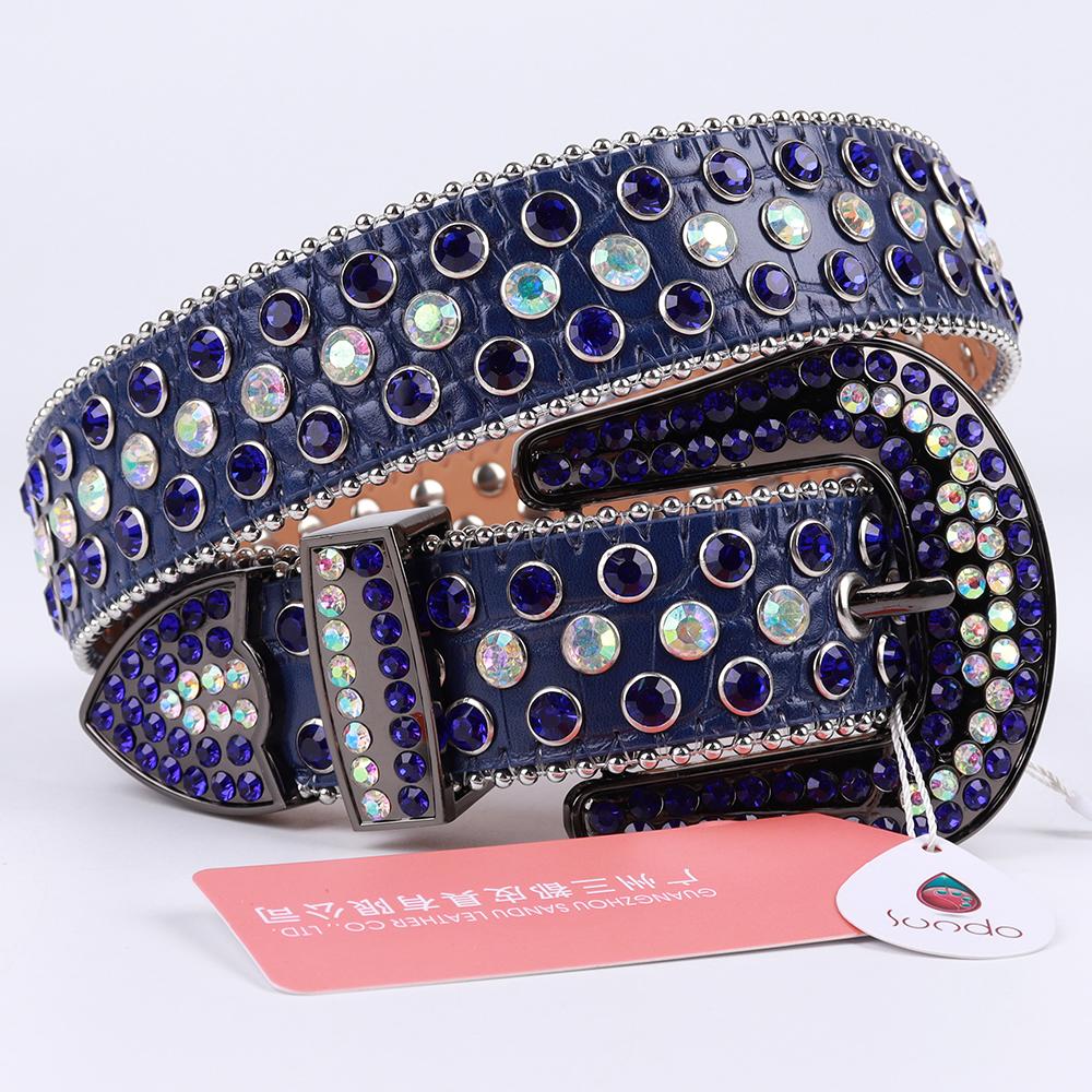 Western Cowboy Rhinestone Studded Leather Belt Alloy Buckle Full Crystal Inlaid Wide Waist Unisex Punk Bling Decorative Belt