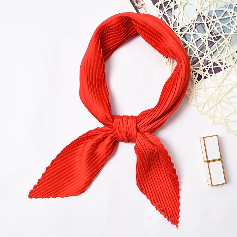 70*70cm Small Crinkle Hijab Scarf For Women Silk Satin Handkerchief Bag Scarfs Female Sqaure Headband Hair Scarves For Ladies