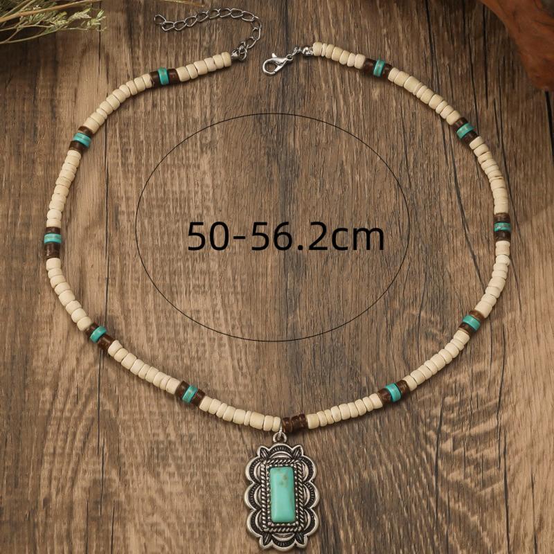 BLINGBAY Kadın Kolye Bohem Retro Etnik Stil Turkuaz Kolye Kişilik Moda Ekleme Ahşap Boncuk Kolye Kız Doğum Günü Hediyesi