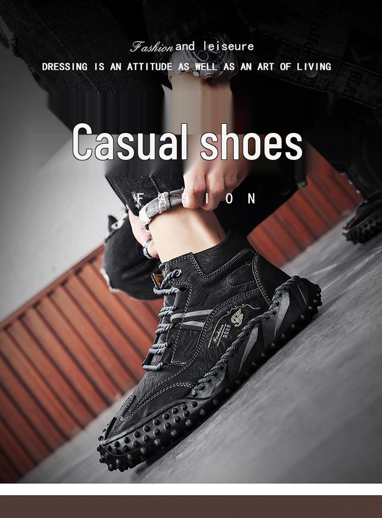 Italian Brand High-Grade Genuine Leather Men's Fleece-Lined High-Top Casual Sports Shoes