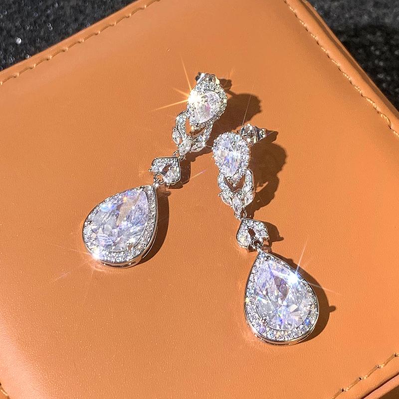 Huitan Women Drop Earrings with Bright Cubic Zirconia Charming Female Accessories for Party Engagement Trendy Daily Chic Jewelry