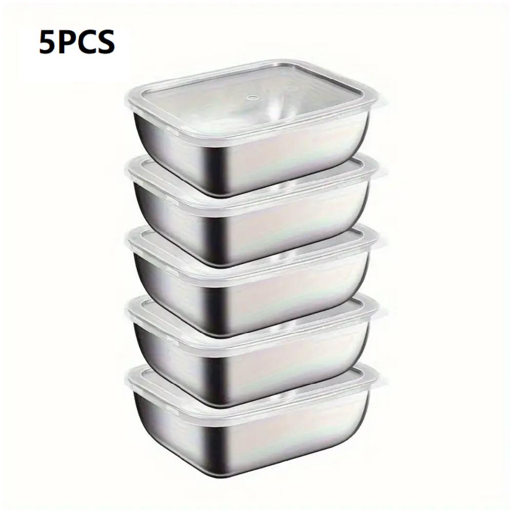 5-piece Stainless Steel Food Storage Container with Transparent Lid, Refrigerator Seal, Leak-proof, Stackable, Suitable for Kitc
