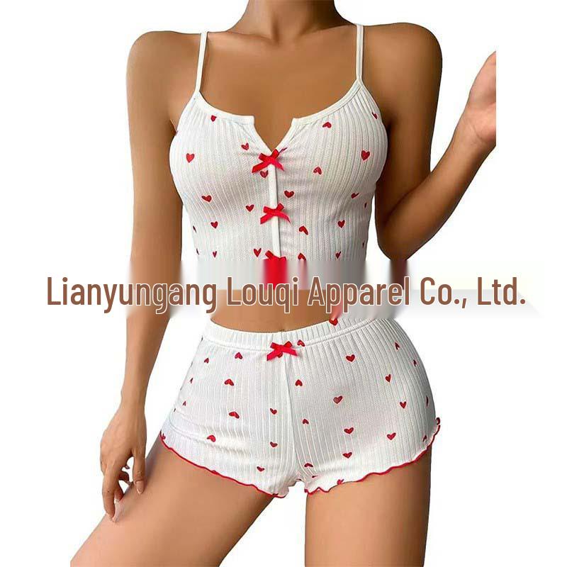 Pigiama a coste alla moda con stampa di ciglia a forma di cuore per donna