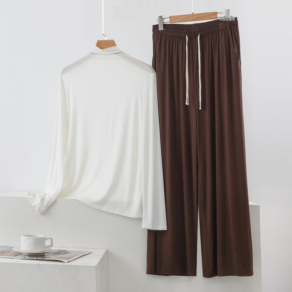 Damen Hochhals Langarm Pyjama-Set mit Schulterschutz - Weich, Glatt, Große Größen Sommer Nachtwäsche