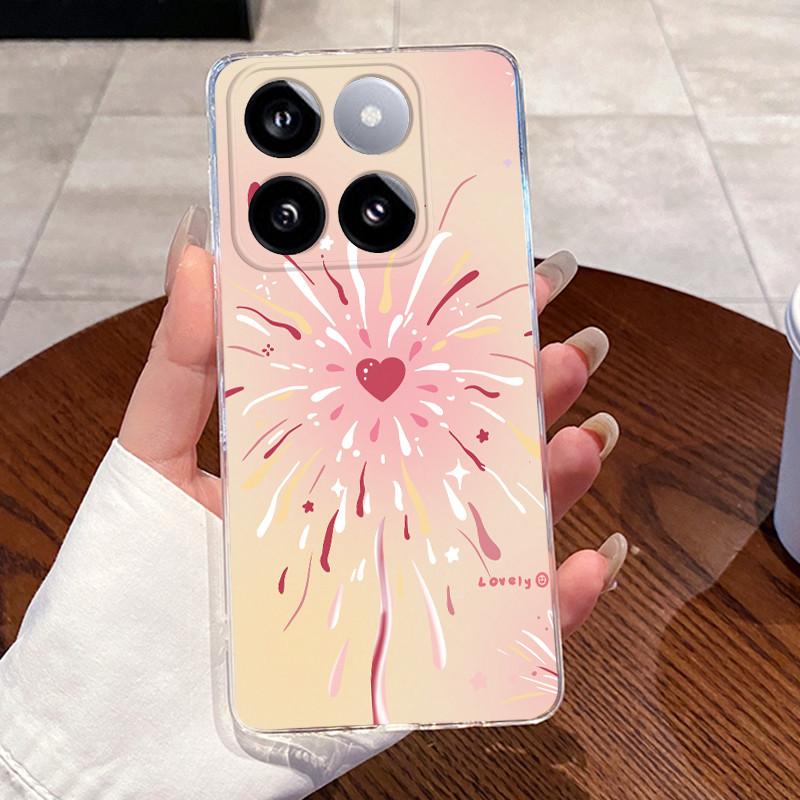 Jelly Casing For Xiaomi 14T 14TPro Clear Silicone Soft TPU Back Cover For Xiaomi 14T Pro Cute Cat Rabbit Heart Protective Case