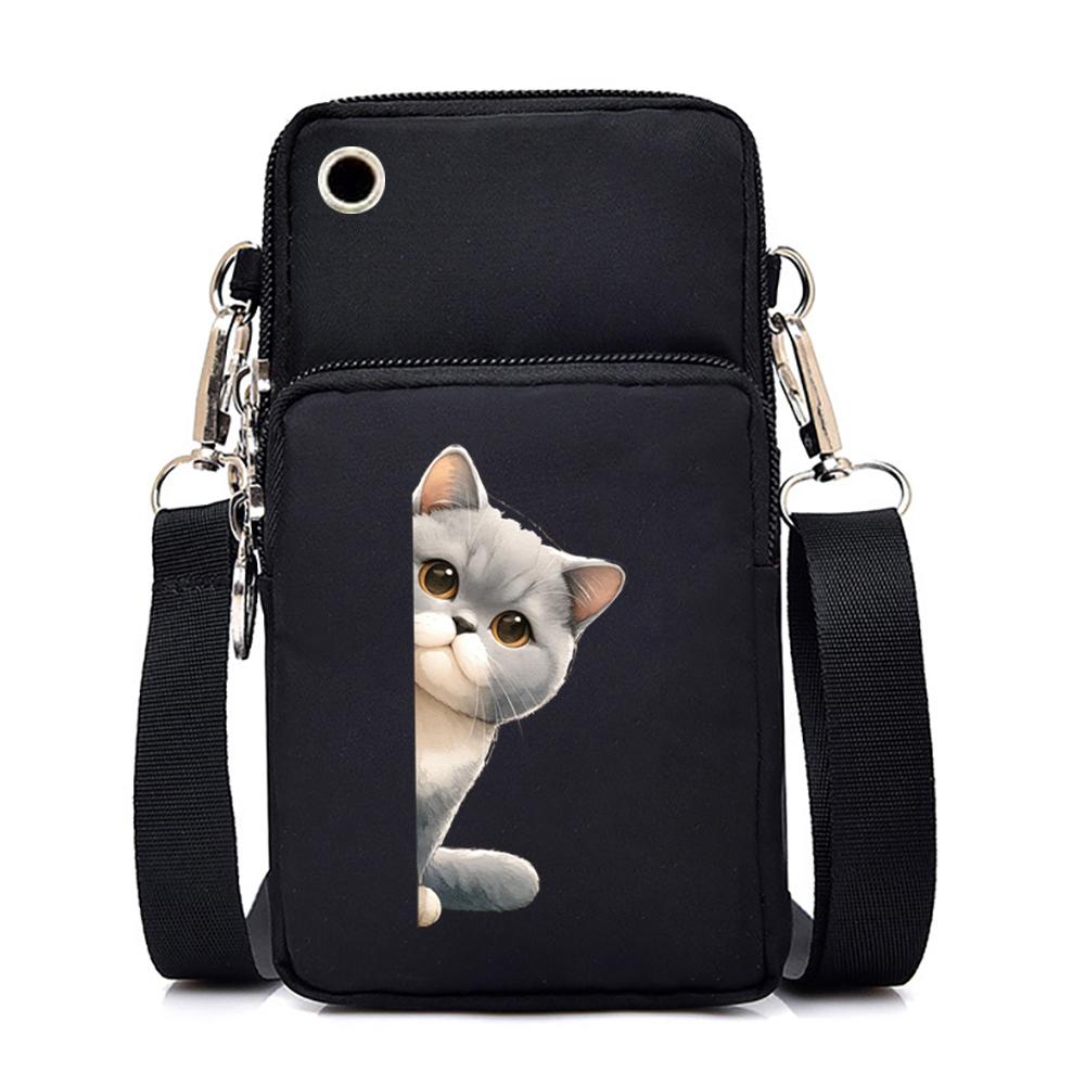 Funny Cat Series Print Mini Mobile Phone Bag Women Men Animal Lover Vertical Handbag Fashion Harajuku Kitten Teen Shoulder Bag