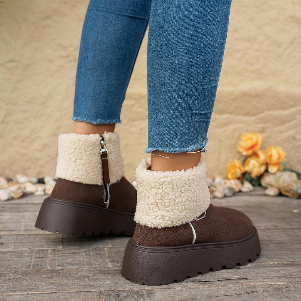 Fashion Fashionable Thickened  Short Boots Women's Winter Round Top Solid Color New Comer Cotton Shoes  Base Rubber Sole  Size 35-40