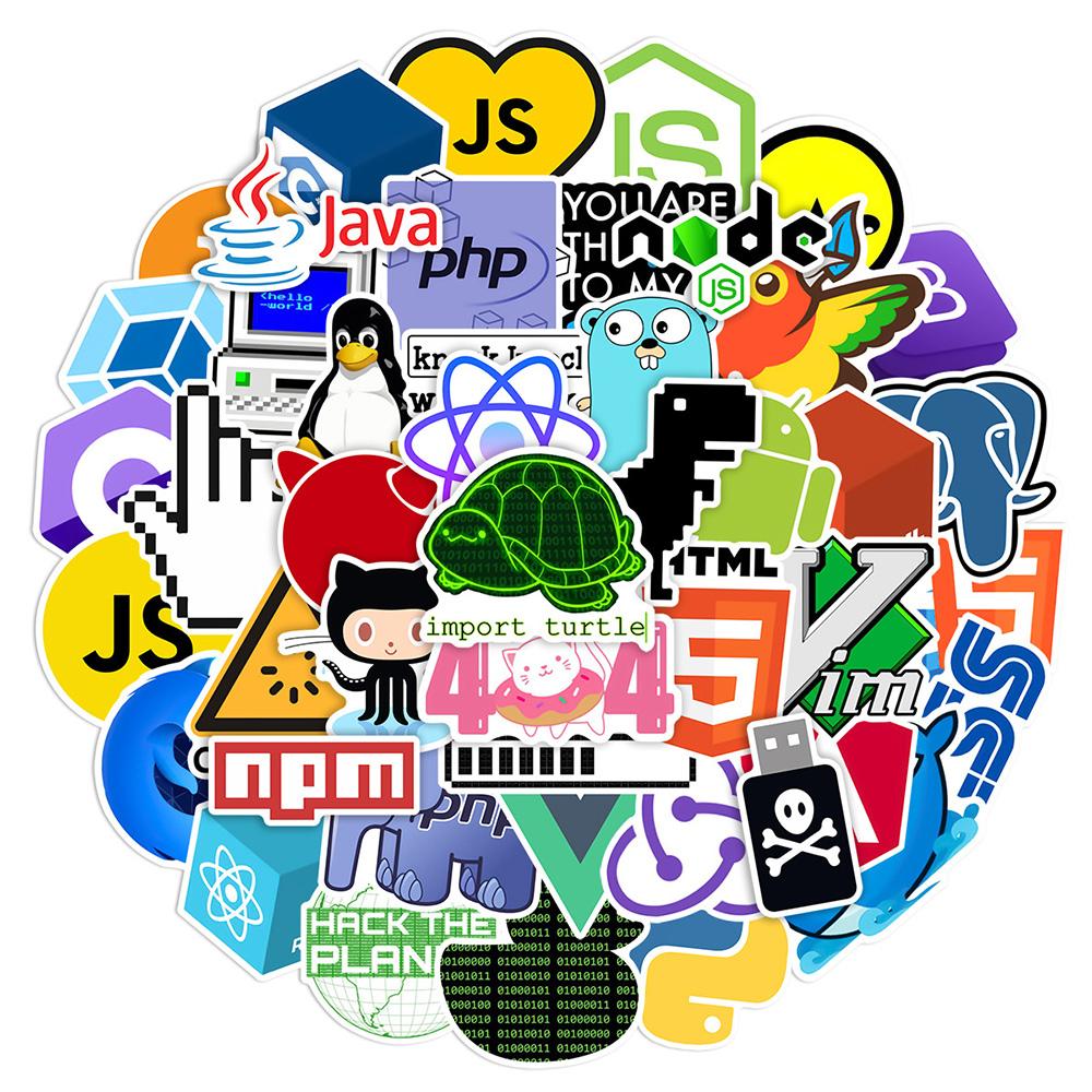 10/30/50pcs Funny Geek Java Programming Cartoon Stickers for Laptop Stationery Waterproof Programming Luggage Sticker