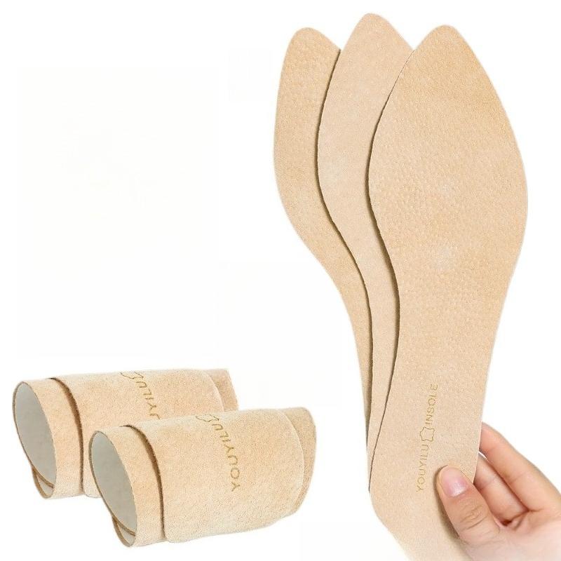 Women Self‑Adhesive Pig Leather Insoles Barefoot Use Breathable Sweat‑Absorb Ultra‑Thin for High Heels Pumps Summer