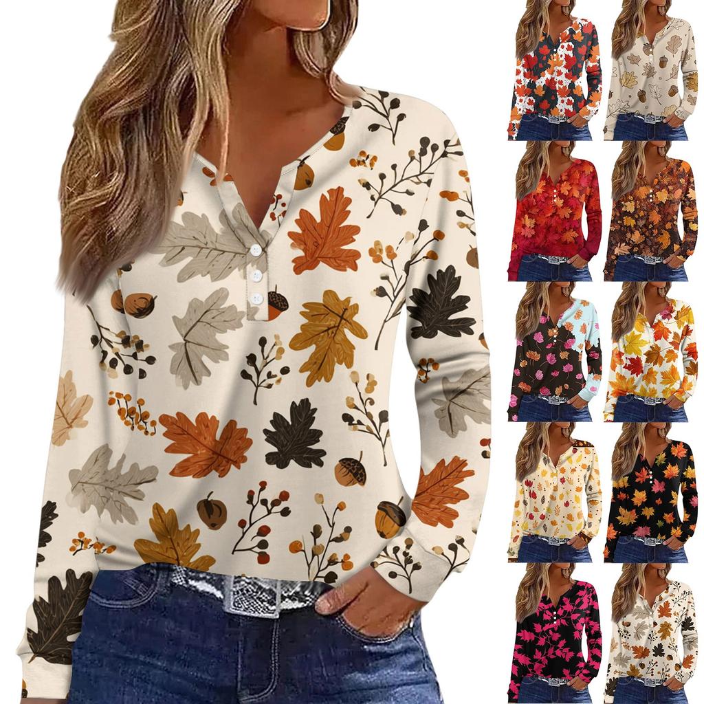 Dámské tričko Tričko Knoflíček Dlouhý rukáv Denní víkendová móda Basic Top s výstřihem do V