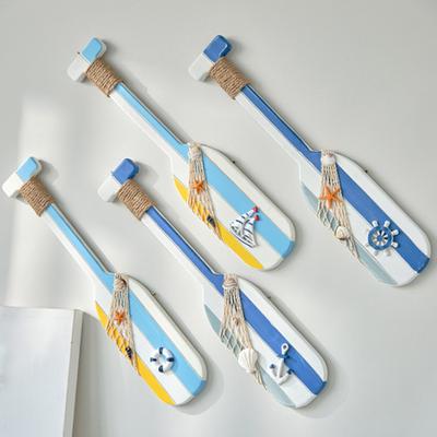 19.7" Nautical Wooden Canoe Oar Wall Decor with Rope Rustic Mediterranean Style Paddle Wall Art for Summer Beach House Living Room Bedroom