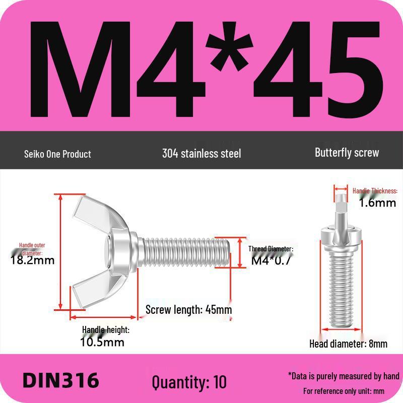 304 Stainless Steel Hand-Tightening Butterfly Weld Screws - Ram Horn M4 M5 M6 M8