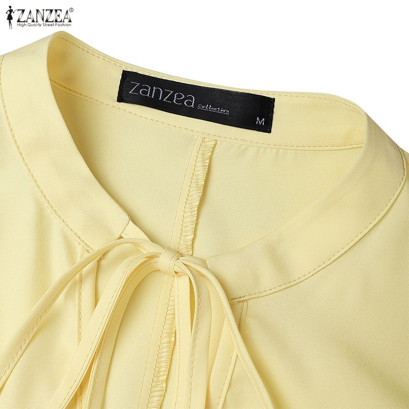 ZANZEA Rochie Casual de Damă cu Gât în V, Culoare Solidă, Largă, cu Mâneci 3/4