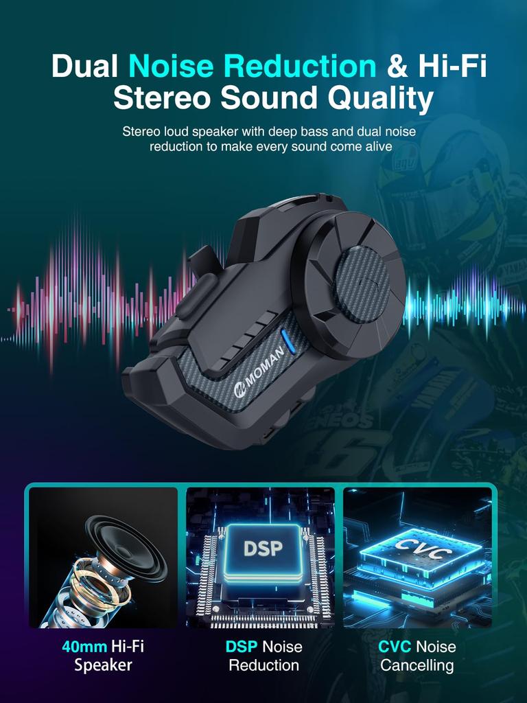 Motorcycle Incom, Moman H2 Pro, Set of 2, 1,000 m Communication Range, 2 People