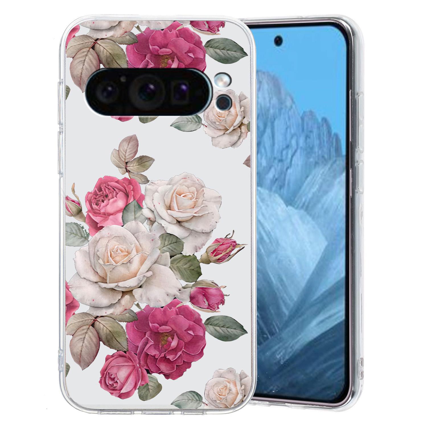

For Google Pixel 9 Case Printed Pattern TPU Phone Cover Scratch-resistant Peony
