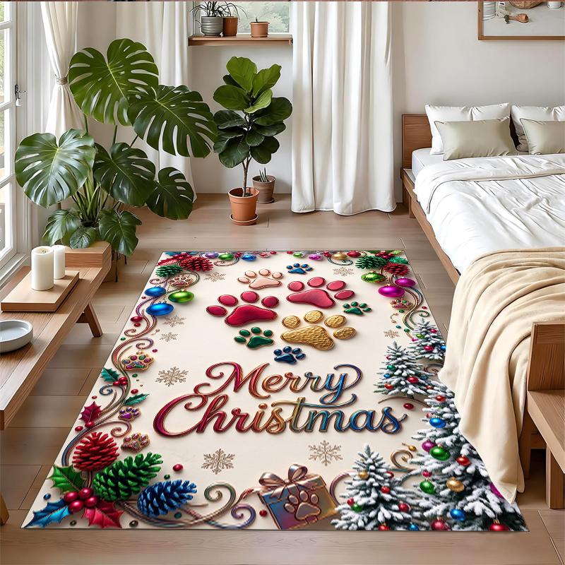 Christmas Printed Square Area Rug Soft Non Slip Floor Carpet For Bedroom Holiday Gift