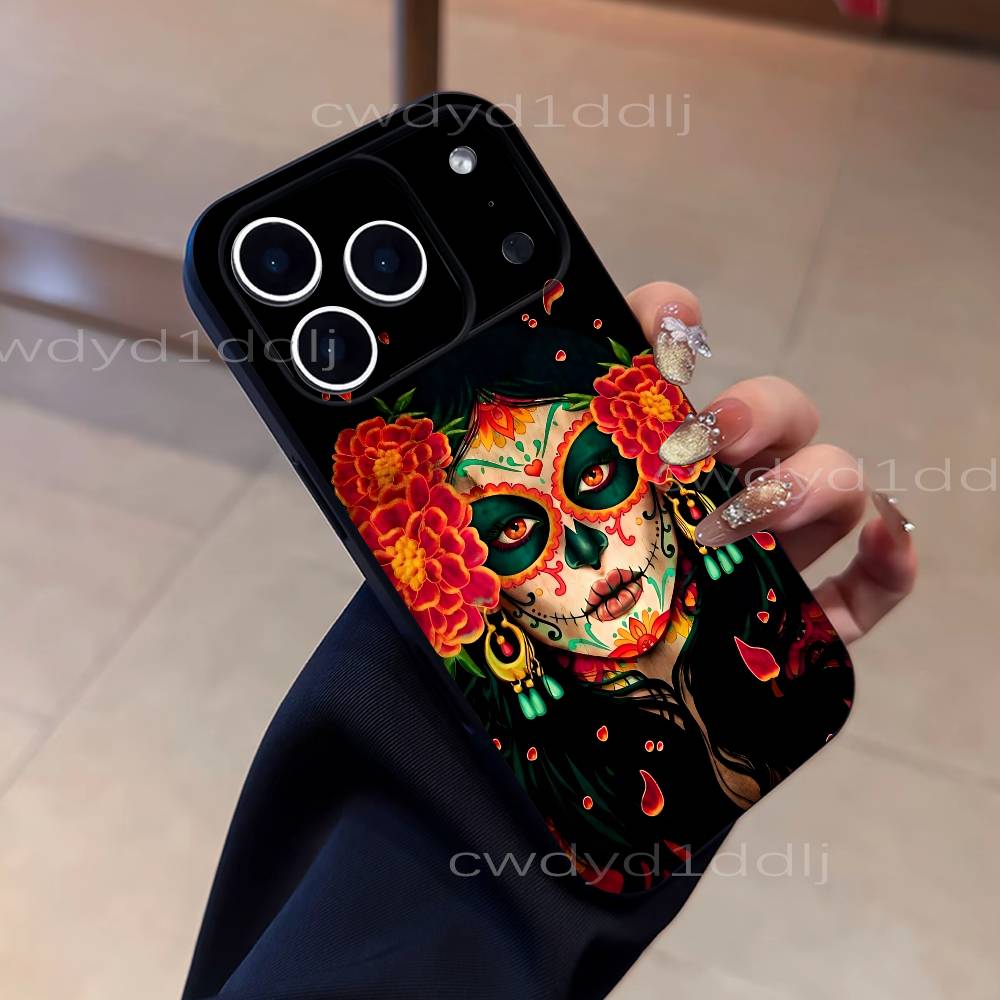 Mexican Catrina Skull Girls Phone Case For iPhone 17,16,15,11,12,14,13 Pro Max Mini XS,XR,7 Plus 16E Air Soft Covers Fundas